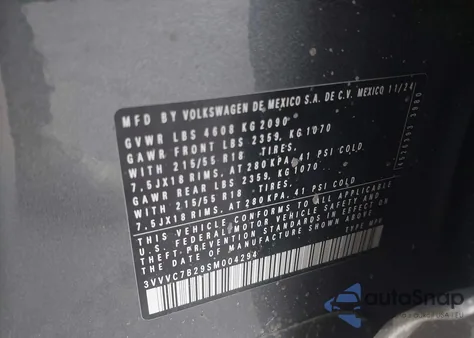 2025 Volkswagen Taos 1.5T Se из США, поврежденный, VIN 3VVVC7B29SM004294